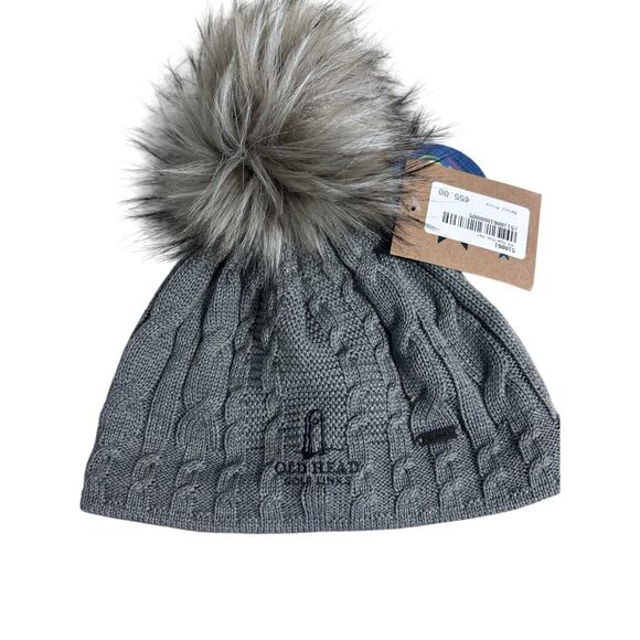 Kama Accessories - Kama Beanie Bobble Gray NWT - Old Head Golf Links Ireland Logo Fine Merino Wool